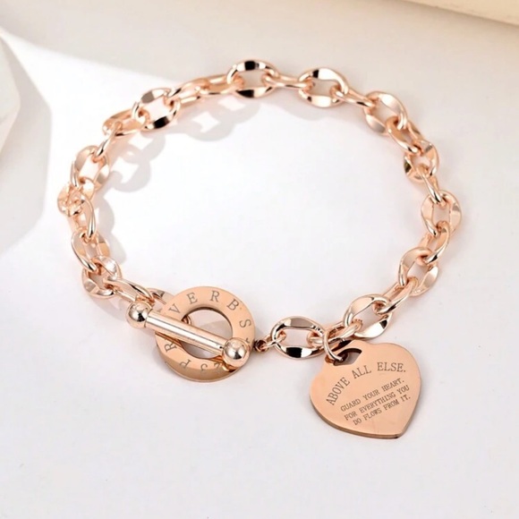 Rose Gold over 925 Sterling silver Heart Charm bracelet NWT - Picture 1 of 4
